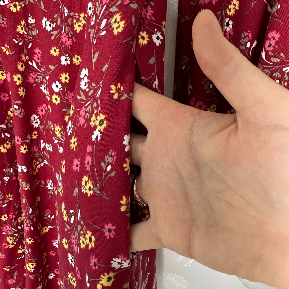 Stilletto's Size-L Dress Burgundy Mini Floral Ballon Sleeves Pockets - Picture 9 of 9